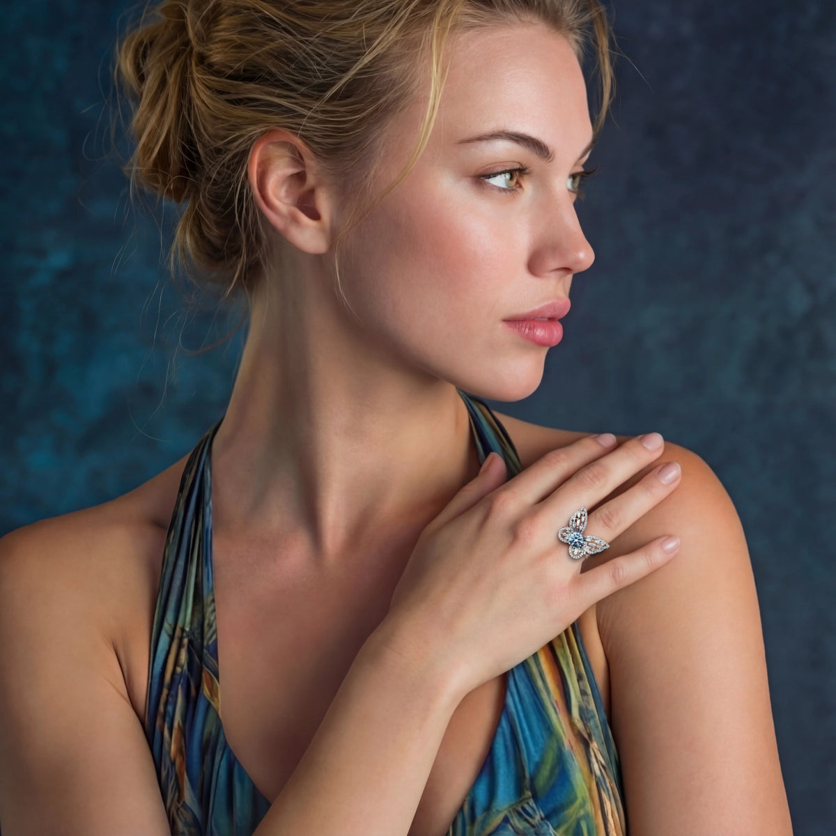 Blue Butterfly Moissanite Ring