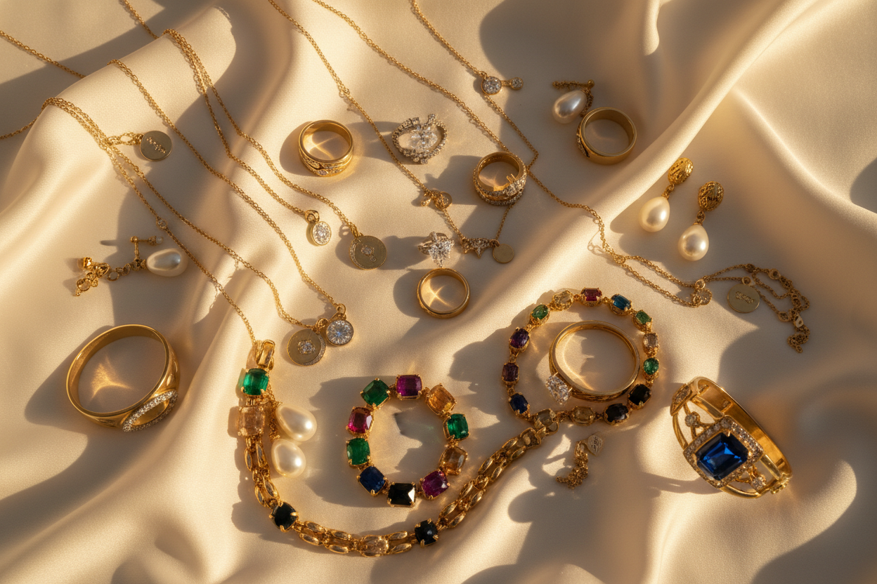 Luxury Jewelry Flat Lay on Silk